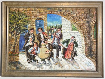 מישל אלקיים - קלזמרים בעיר העתיקה. שמן על בד.
חתום.
ממוסגר.