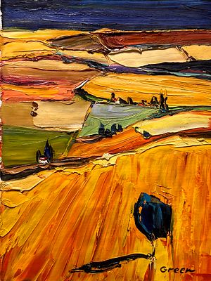 Maya Green (b. 1957) - צהריים על הגבעות. אמנית מוערכת שיצירותיה זכו להצלחה רבה והגיעו למחירים