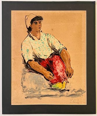 צבי ארמן (ישראל - פולין, 1903-1993) - אישה עם תרנגול. גואש על נייר.
חתום.
נתון בפספרטו.