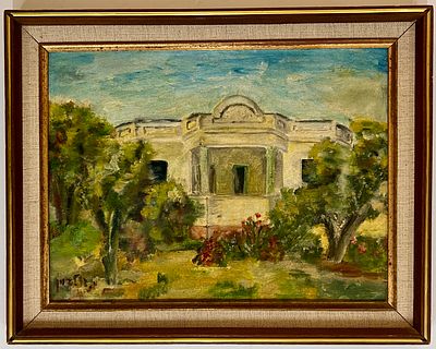 Albert Goldman (Israeli, 1922-2011) - The Quiet Yard. Oil on French canvas. 
Hand signed. 
Framed.