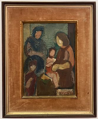 Aharon GIladi (1907-1993) - Family Moment. Oil on canvas. 
Hand signed. 
Framed. 
Small signs of age.