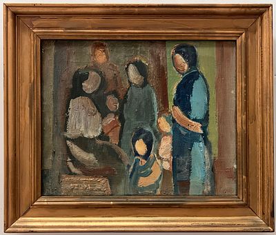 Aharon GIladi (1907-1993) - Family Gathering. Oil on canvas. 
Hand signed. 
Framed.