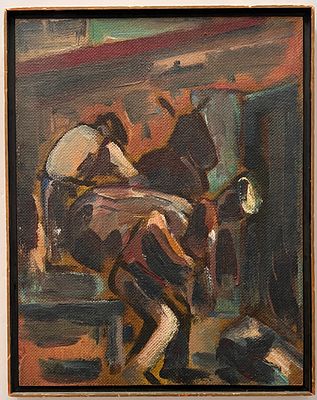 David Hendler (Israeli, 1904-1984) - Daily Toil. Rare artwork. 
Oil on canvas attached to board. 