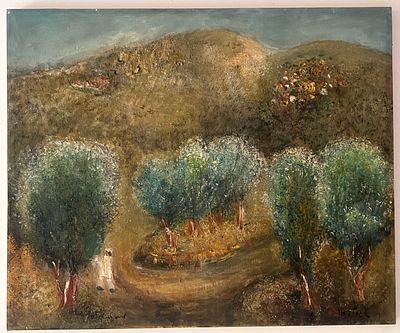 Albert Goldman (Israeli, 1922-2011) - Olive Trees in a Galilean Landscape. Oil on canvas. 
Hand signed.