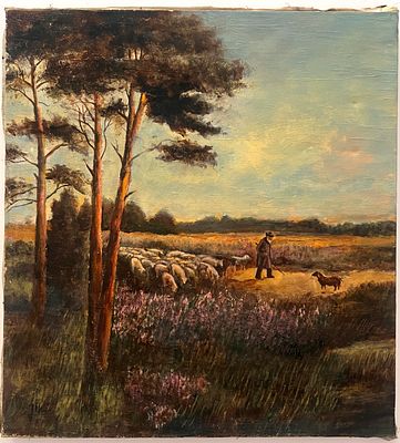 Leon - The Shepherd and the Flock. Oil on canvas. 
Hand signed. 
The painting has been restored; 