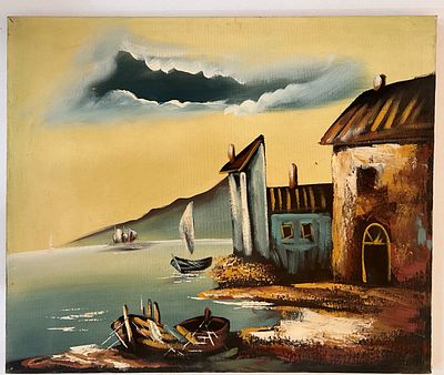 אמן לא מזוהה - נוף סירות בים. שמן על בד. 
לא חתום. 
לא ממוסגר.