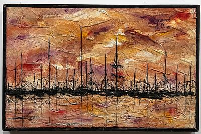 אמן לא ידוע - נמל בשקיעה. . שמן על בד. 
חתום. 
ממוסגר.