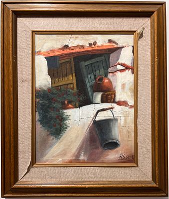 אמן לא מזוהה - על אדן החלון. שמן על לוח. 
חתום. 
מתוארך. 
ממוסגר. 
פספרטו לא במצב מושלם.