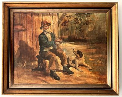 אמן לא מזוהה - מקבץ הנדבות וכלבו. עבודה יפה. 
שמן על מוצמד לקרטון. 
חתום. 
ממוסגר.