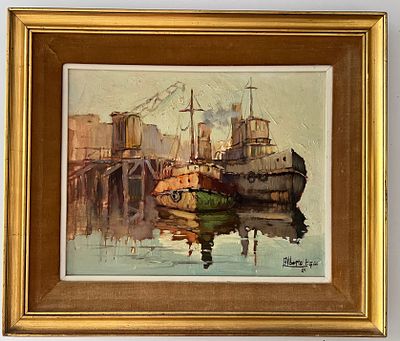 Alberto Tomas Gini (Argentina, b. 1942) - סירות בנמל. שמן על בד. 
חתום. 
ממוסגר.