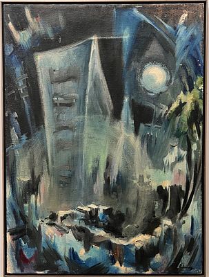 Dov Kalman (Israeli - Austrian, born 1917) - Night in the City. Oil on canvas.
Hand signed. 
Framed.