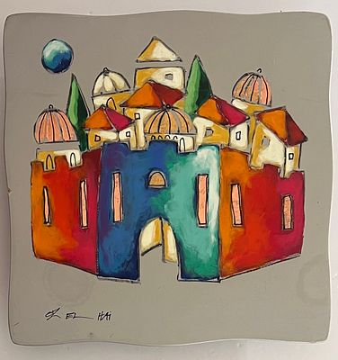 Oz El Hai (b. 1976) - Jerusalem. Mixed media on board. 
Signed. 
Accompanied by a certificate of 