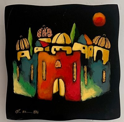 Oz El Hai (b. 1976) - Jerusalem and Israeli Declaration of Independence. Mixed media on board. 