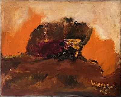 Unidentified artist. - Abstract. Oil on canvas. 
Hand signed. 
Two small tears.