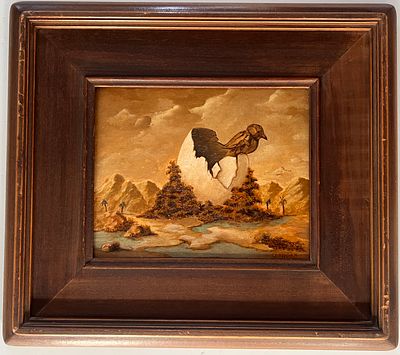 Moni Leibovitch (b.1946) - The Bird’s Hatching. Oil on French canvas. 
Hand signed. 
Framed.