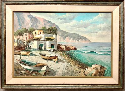 אמן לא מזוהה - נוף טרופי. שמן על לוח. 
חתום. 
ממוסגר. 
איסוף עצמי.