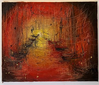 יעקב וסובר (ישראל - פולין, 1927-2009) - שעת דמדומים בנמל. שמן על בד. 
חתום.