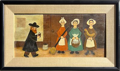 Gassel - דמויות. שמן על לוח. 
חתום. 
ממוסגר. 
סימני גיל.