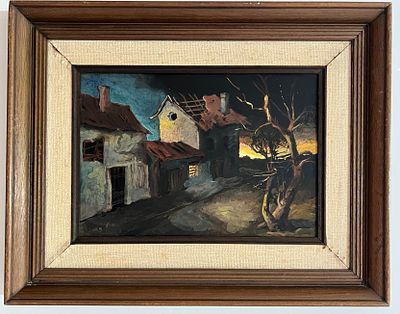 יוסל קפקא - בתים בכפר. שמן על לוח. 
חתום. 
ממוסגר.