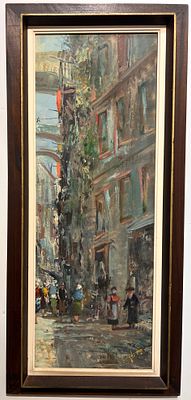 אמן לא מזוהה - דמויות בעיר העתיקה. שמן על בד. 
חתום. 
ממוסגר.