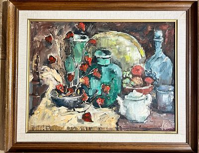 חתום אזן - דומם. שמן על בד. 
חתום. 
ממוסגר.