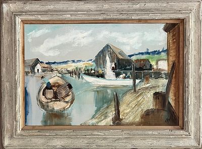 אמן לא מזוהה - כפר דייגים. ציור מרשים וגדול ממדים. 
שמן על בד. 
חתום. 
ממוסגר במסגרת איכותית. 