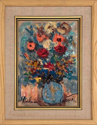 אלברט גולדמן (2011- 1922) - Flowers. Oil on board. 
Hand signed. 
Framed.