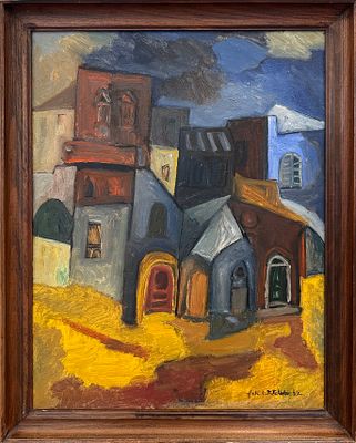 Shlomo Schwartz (Israeli - Romanian, b. 1934) - Urban landscape. Oil on canvas. 
Hand signed. 
Framed.