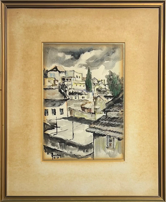Jehuda (Istvan) Rodan (Israeli - Romanian, 1916-1985) - Urban landscape. Watercolor on paper. 