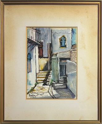 Jehuda (Istvan) Rodan (Israeli - Romanian, 1916-1985) - Old City Alley. Watercolor on paper. 
Hand 