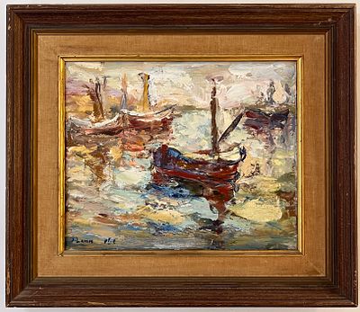 Shmuel Lamm (Israeli- Polish, 1905-1994) - Boats at Sea. Oil on canvas. 
Hand signed. 
Framed.