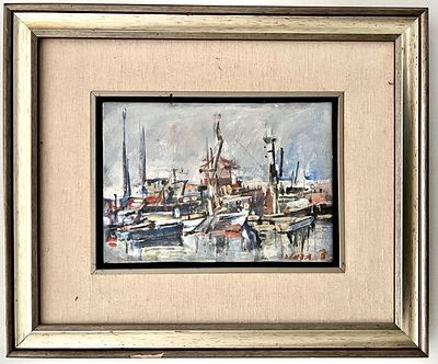 Zvi Tadmor (Israeli, 1923-2012) - סירות בנמל. אקריליק על בד. 
חתום. 
ממוסגר.