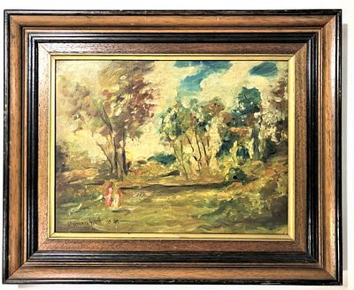 Lip&oacute;t Herman - נוף יער אירופאי. שמן על לוח. 39X29 ס"מ. חתום וממוסגר.