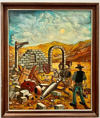 Eddie Goldstein (b. 1945) - American Frontier. Oil on canvas. 
Signed. 
2001 dated. 
Framed.