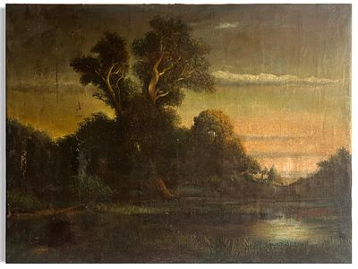 Unidentified artist. - European forest. Oil on canvas. 
Unsigned. 
A very old artwork that has 