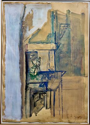 Moshe Givati (Israeli, 1934-2012) - מופשט. צבעי מים על נייר. 
חתום. 
ממוסגר. 
שבר קטן בזכוכית.