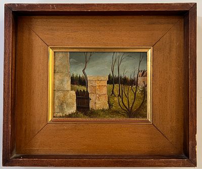 Hanan Milner (b.1949) - The house courtyard. Oil on board. 
Hand signed. 
Framed.