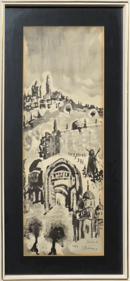 Albert Goldman (Israeli, 1922-2011) - Jerusalem. Water color on paper. 
Hand signed. 
Dated. 
Framed.