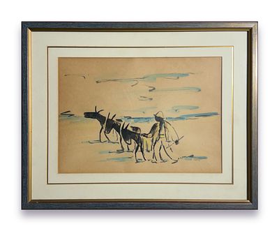 דוד הנדלר (1904-1984) - רועה וחמורים. צבעי מים על נייר. 
חתום. 
ממוסגר.