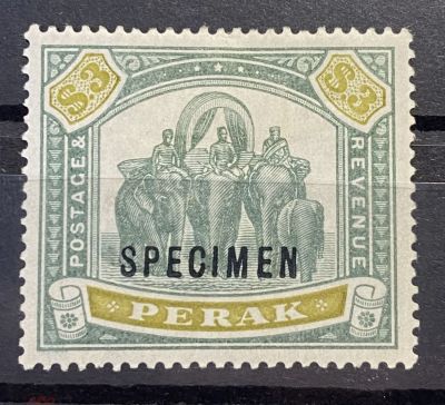Британские колонии, Перак 1895 г. номинал $3 mh надпечатка Образец каталог Scott $650 за марку 