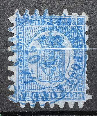 Россия почта в Финляндии 1860-е гг 20п Синее гашение Скотт $60+++ тонкие места