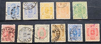 Русская Финляндия 1875-85 Разные выпуски кат Скотт $140 у оранжевой 5п крохотное утончение у зубцов