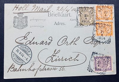 Нидерландская Индия 1904 Открытка в Швейцарию