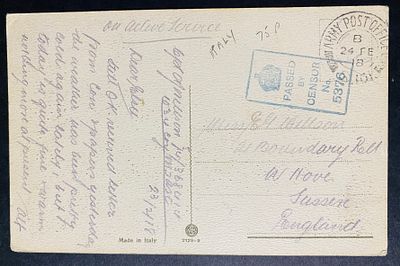Военная почта 1918 Открытка из Италии в Англию Цензура