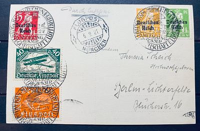 Германия 1921 Авиапочта Видовая открытка Спецгашение Редкая Франкировка (надпечатка на Баварии) . 