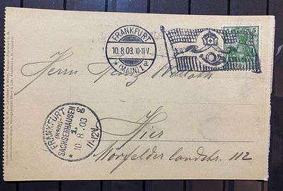 Германия 1903 Открытка из Франкфурта Марка погашена редким рекламно-патриотическим штемпелем