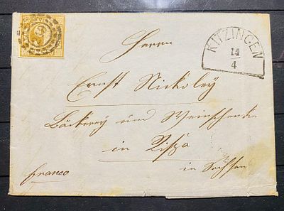 Бавария 1862 9кр на письме кат Mi 70 евро