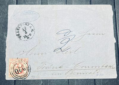 Турн и Таксис 1866 3 кр красн на письме кат Mi 60 евро