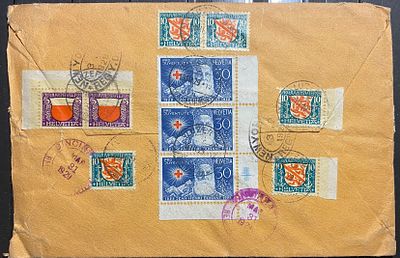 Швейцария 1929 Заказной конверт в США с красочной франкировкой