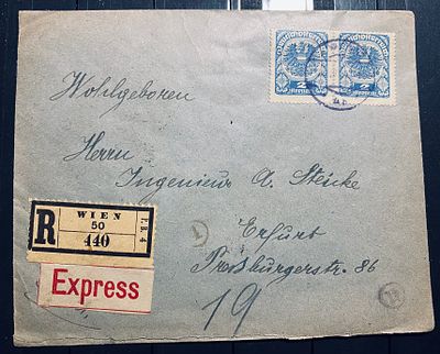 Австрия 1920 Конверт экспресс почты с цензурой